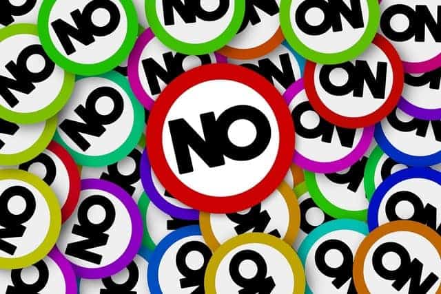 colorful buttons that all say "no"
